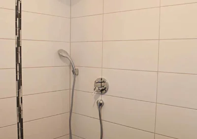 Moderne Dusche mit Regenduschkopf im Badezimmer der Ferienwohnung Waldwiese