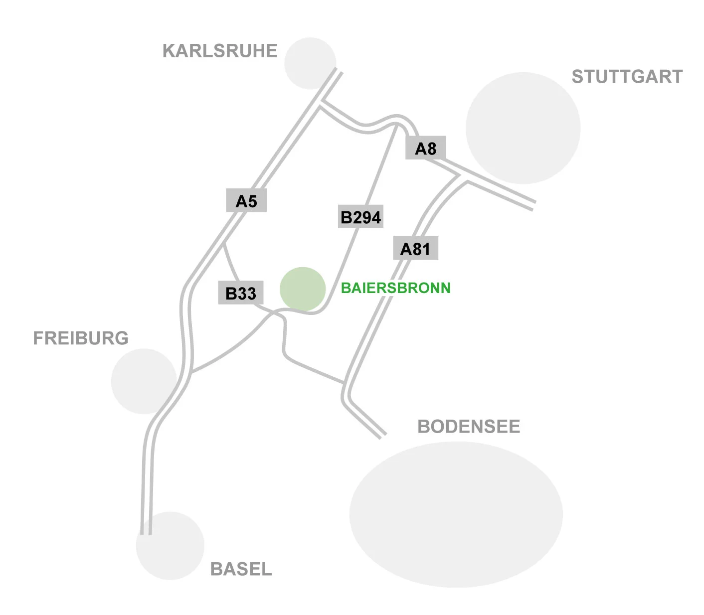 Ferienhaus Weitblick – Lage im Schwarzwald bei Baiersbronn Lage des Ferienhaus Weitblick in Baiersbronn im Schwarzwald mit Anbindung über A5, A8 und B33
